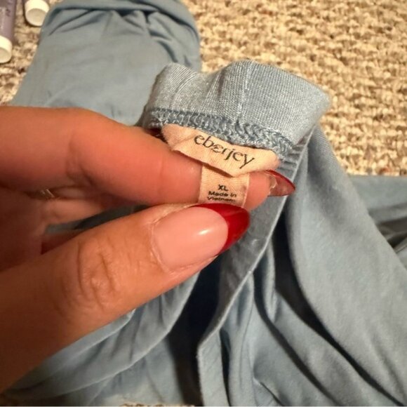 Eberjey Gisele TENCEL Modal Long PJ Set Blue Faded Denim Ivory Blue- Size XL - Picture 5 of 7